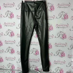 La Classe Couture Faux Leather Leggings dark green black color stretchy shiny